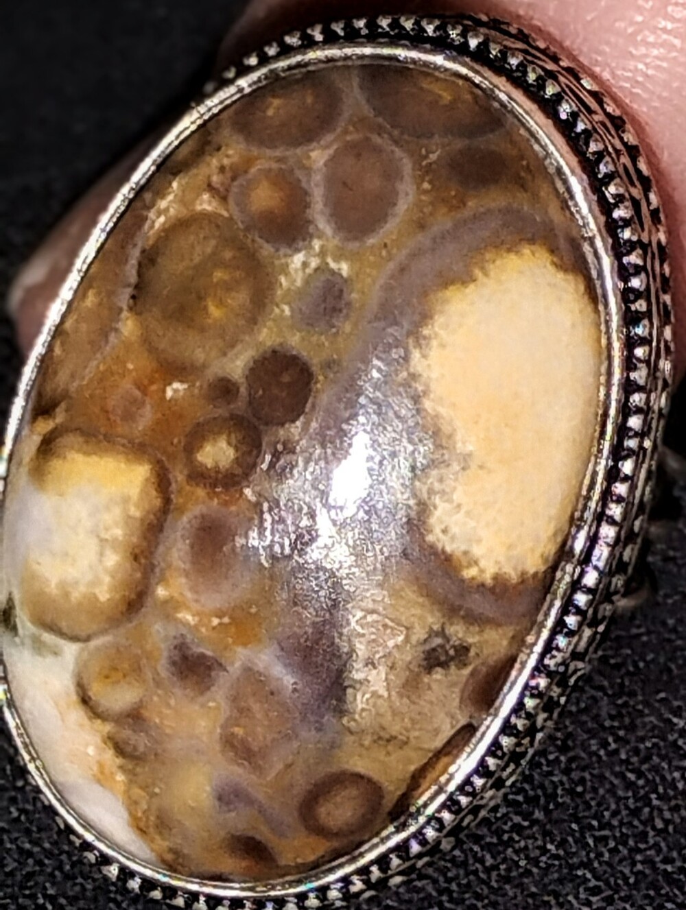 Vintage 925 Sterling Silver Ocean Jasper Ring Natural Stone Boho Size 9